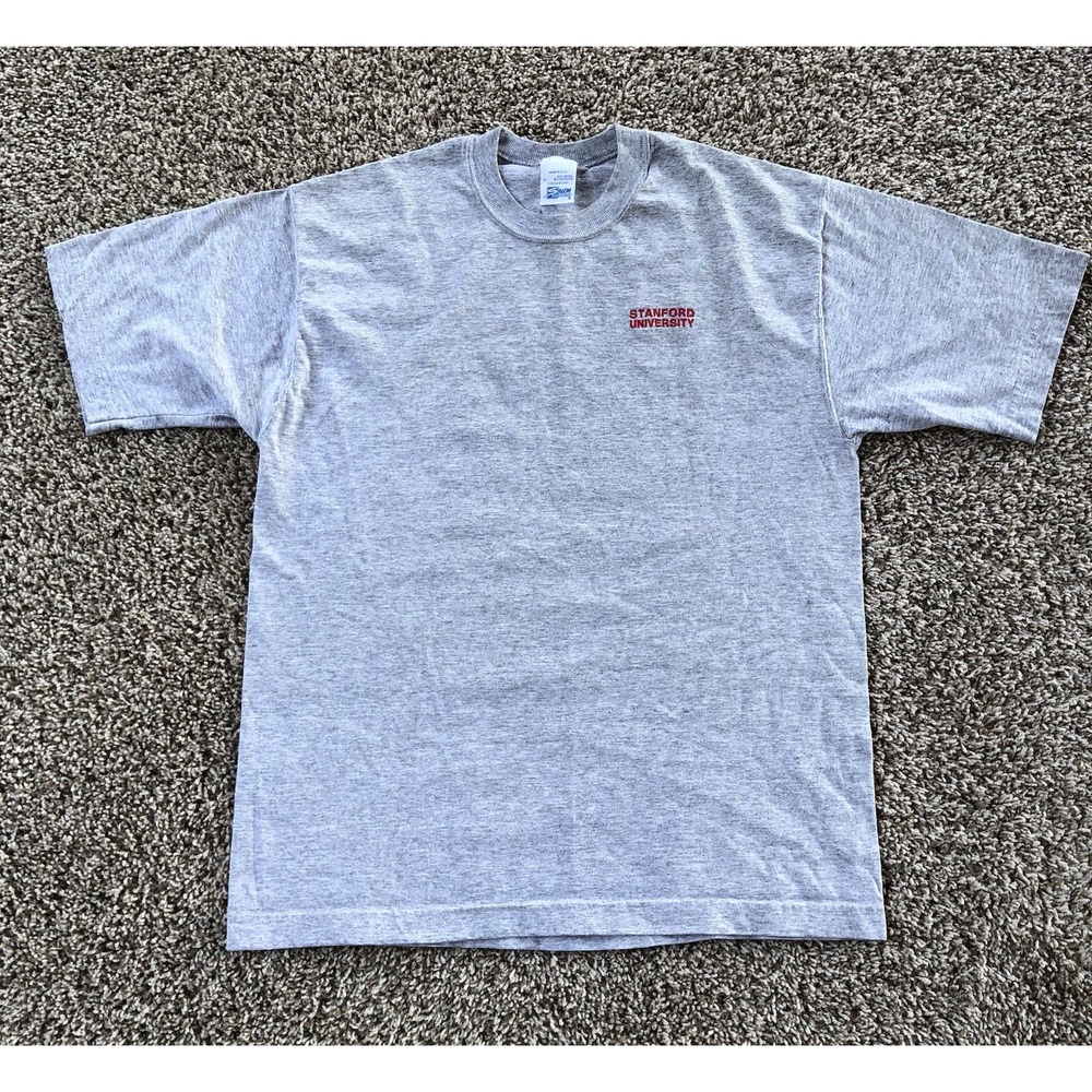 Vintage 90s Stanford University T-Shirt Adult Large Gray College Embroidered Y2K